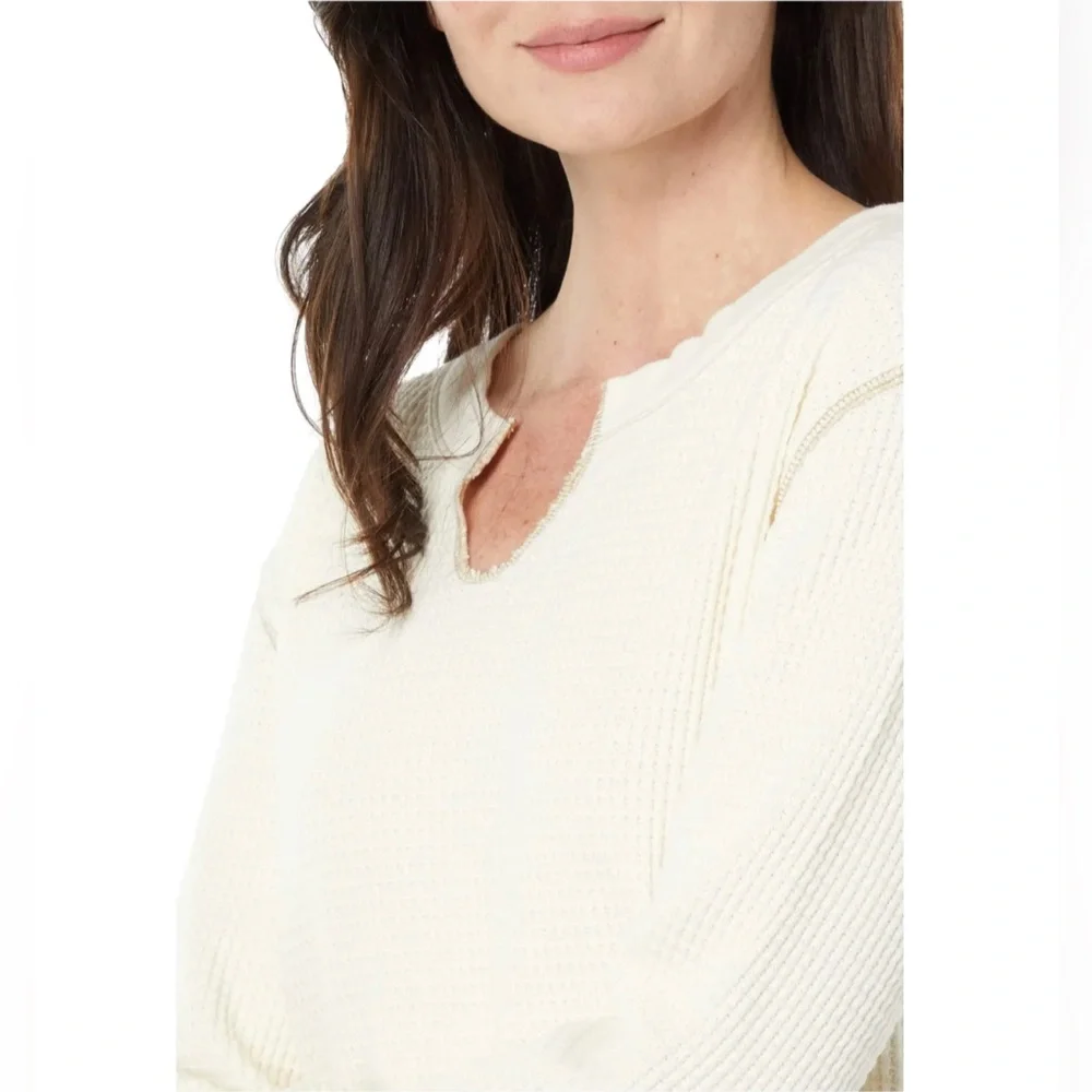 NWT Madewell Waffle Split-Neck Crop Tee, Cream, XS - Picture 3 of 5
